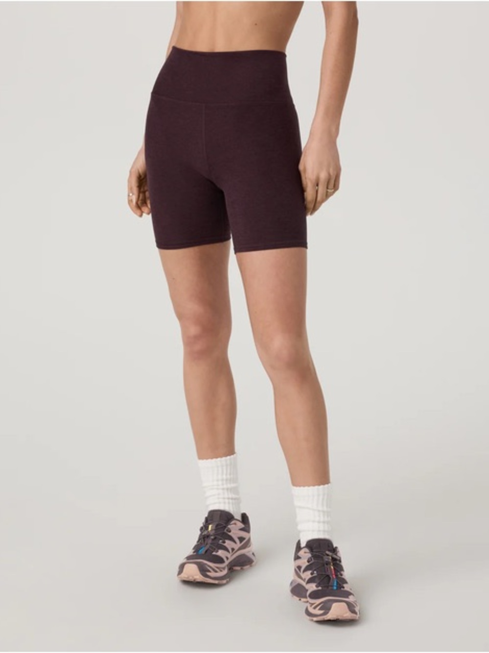Vuori Women's High-Rise Bike Shorts in Deep Plum